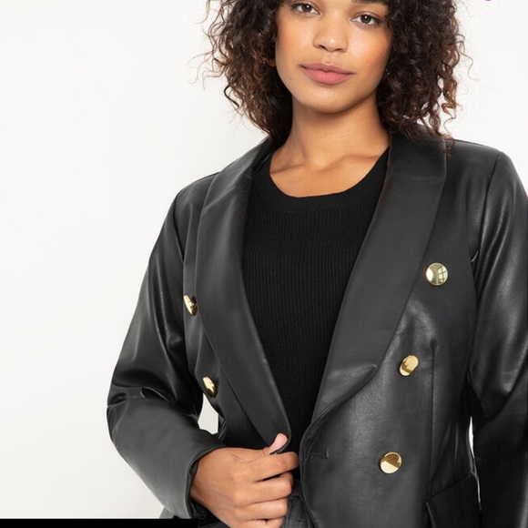 SALE ‼️DOUBLE BREASTED FAUX LEATHER BLAZER - Picture 3 of 4